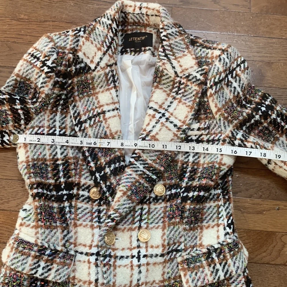 Attentif Paris Double Breasted Tweed Blazer Size 36 - Picture 8 of 13